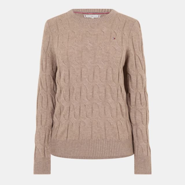 Tommy Hilfiger Womens Cable Knit Jumper Heathered Taupe female 10 (S)