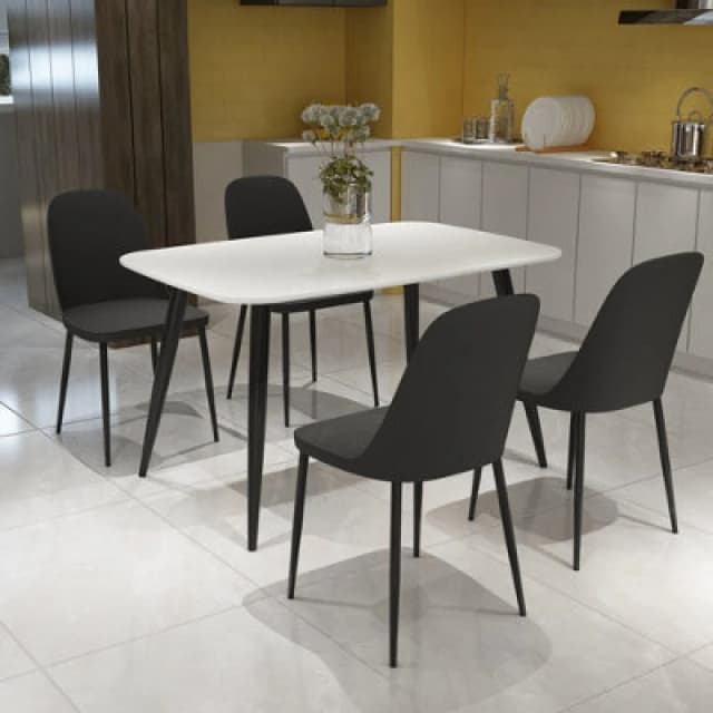 Core Products Aspen White 120Cm Rectangular Dining Table With 4 Black Plastic Duo Design Chairs