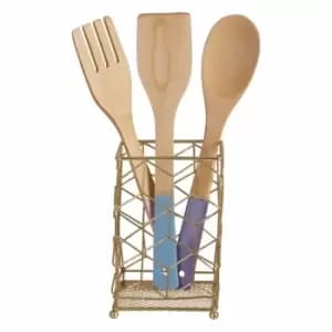 Premier Housewares Utensil Holder, Matte Gold Finish, Metal Wire