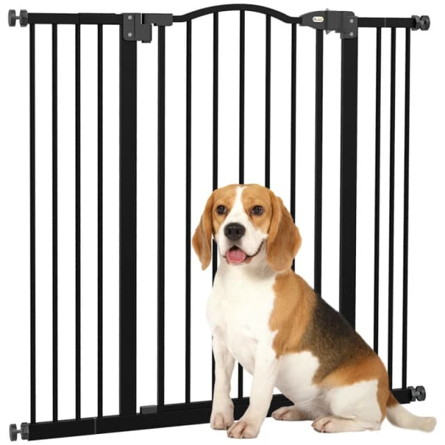PawHut 74-100cm Adjustable Metal Pet Gate w/Auto-Close Black D06-094V03BK