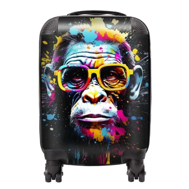 Warren Reed - Designer Coloured Splashart Monkey Face with Glasses Suitcase in Blue Size: Large Blue Unisex Large