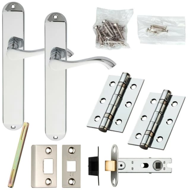 Loops Door Handle & Latch Pack Chrome Victorian Scroll on Tall Backplate 241 x 40mm Multi