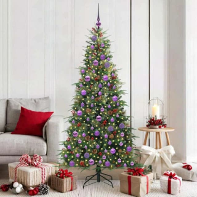 vidaXL Artificial Hinged Christmas Tree with Lilac Balls Green 180cm PE and PVC, Green 3397425