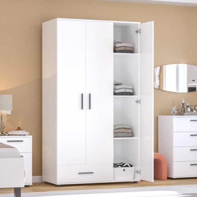 FWStyle FWStyle 3 Door 1 Drawer Matt White Large Wardrobe White One Size Unisex 5056413130839