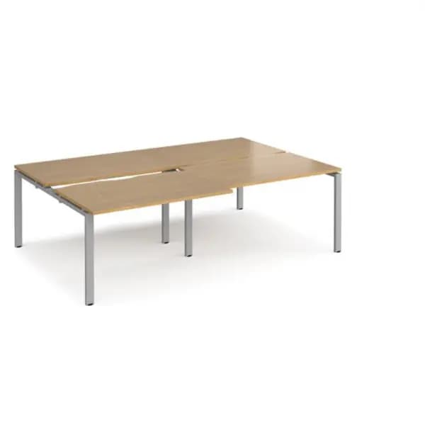 Adapt Bench Desk 4 Person Rectangular Desks 2400mm With Sliding Tops Oak Tops With Silver Frames 1600mm Depth Adapt Oak STE2416-S-O