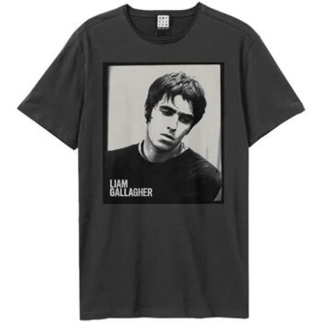 Amplified Mens Polaroid Portrait Liam Gallagher T-Shirt in Charcoal Size: XS Charcoal Male XS