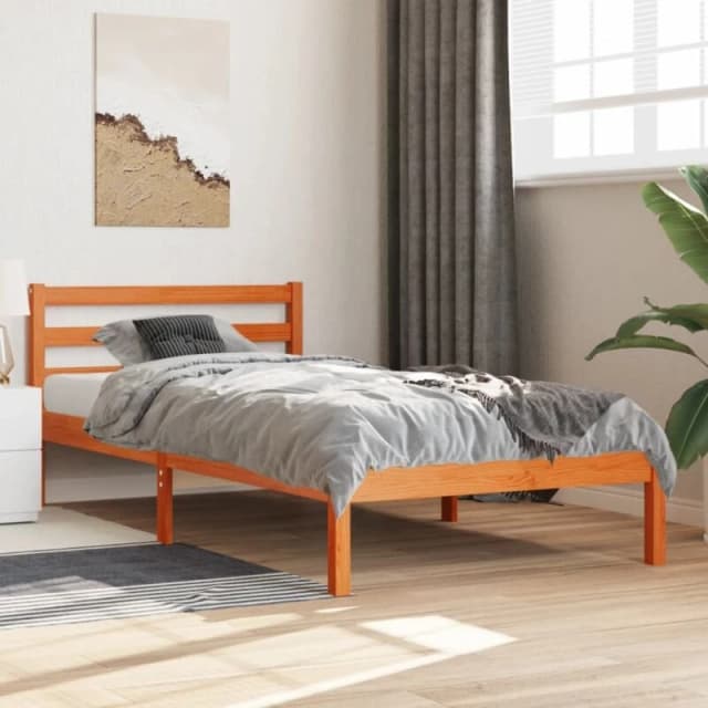 ITYHOME Ityhome - Bed Frame without Mattress Wax Brown 75x190cm Small Single Solid Wood Pine vidaXL 844137