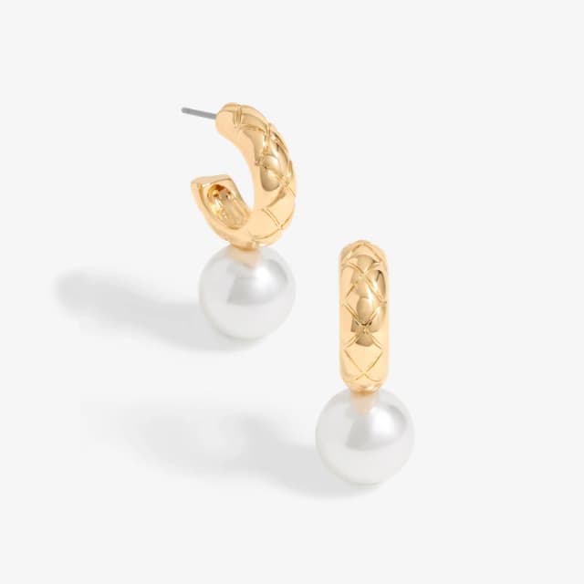 Mood Gold Quilted Pearl Hoop Earrings Gold