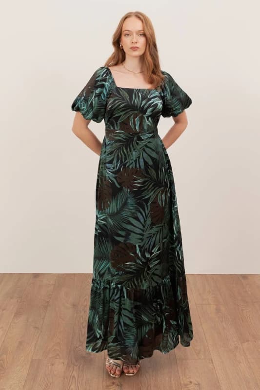 Lovedrobe Womens Square Neck Short Sleeve Maxi Dress in Dark Green Size: 12 Dark Green Female 12