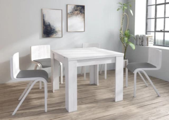 Furneo Modern Dining Table Only Extendable 90-180Cm White Pine Effect Golden 02