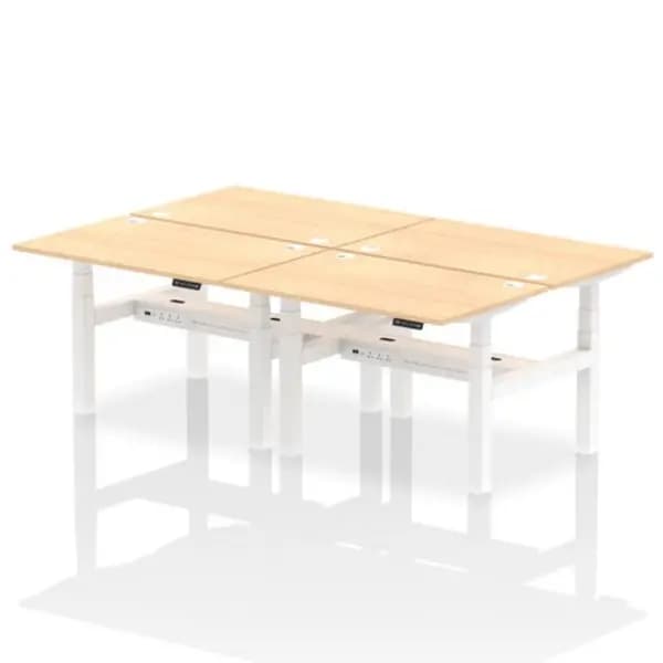 Air Air Back-to-Back 1200 x 800mm Height Adjustable 4 Person Bench Desk Maple Top with Cable Ports White Frame HASCP4P12800MPEW