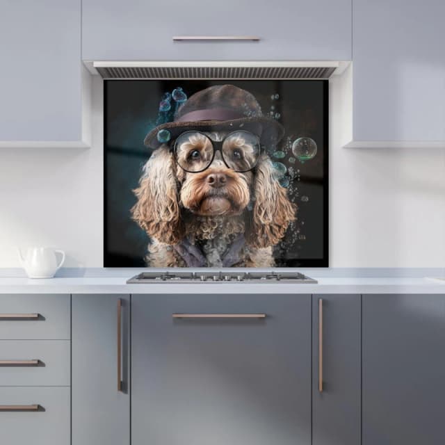 Warren Reed - Designer Cockapoo Dog With Glasses Splashart Kitchen Splashback Size: 600mm x 750mm Multicolor Unisex 600mm x 750mm
