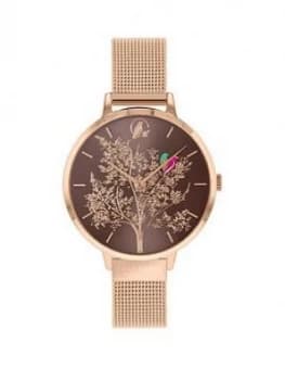 Sara Miller Grey Sunray Dial Rose Gold Stainless Steel Mesh Strap Ladies Watch