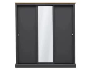 LPD Devon Charcoal and Oak Sliding Door Mirrored Large Triple Wardrobe Flat Packed