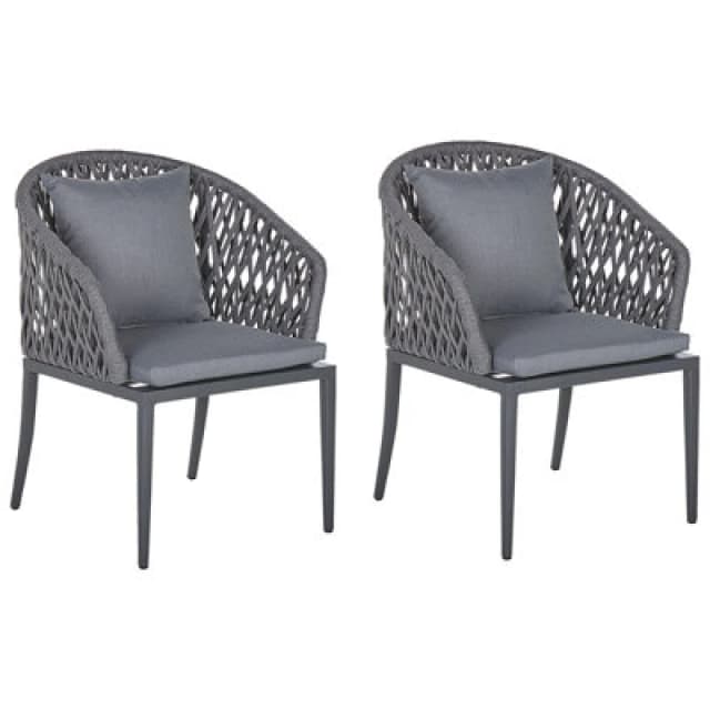 Beliani Set Of 2 Garden Chairs With Cushions Lipari Metal Grey