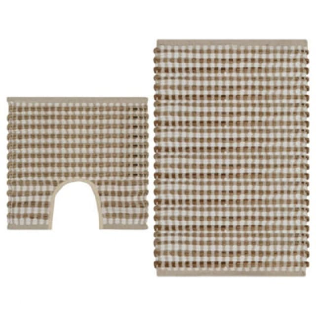 Vidaxl Hand-Woven Jute Bathroom Mat Set Fabric Natural And White