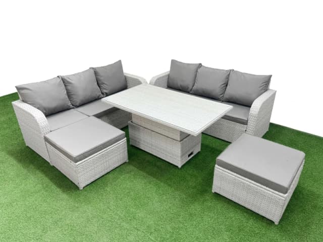 Fimous Outdoor Garden Furniture Sets 8 Seater Wicker Rattan Furniture Sofa Sets with Adjustable Lifting Dining or Coffee Table high Back Lounge Sofa 2