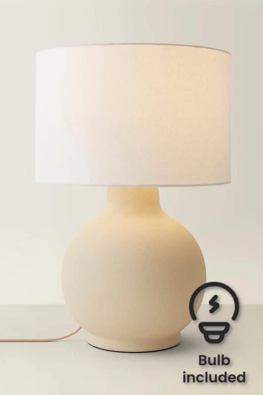 ValueLights ValueLights Blair Natural Linen Shade Hand Finished Ceramic Stonewear Table Lamp with Bulb in Beige Beige One Size Unisex 5059406066030