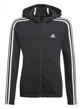 Adidas Girls Junior 3-Stripes Full Zip Hoodie - Black/White, Size 4-5 Years, Women