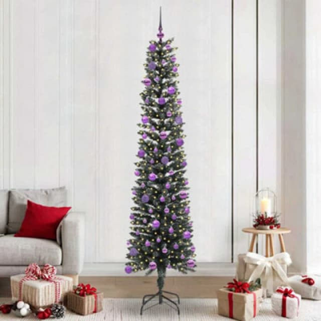 vidaXL Artificial Christmas Tree with 300 LEDs, Lilac Balls Green 58 x 58 x 240 cm, Green 3395970