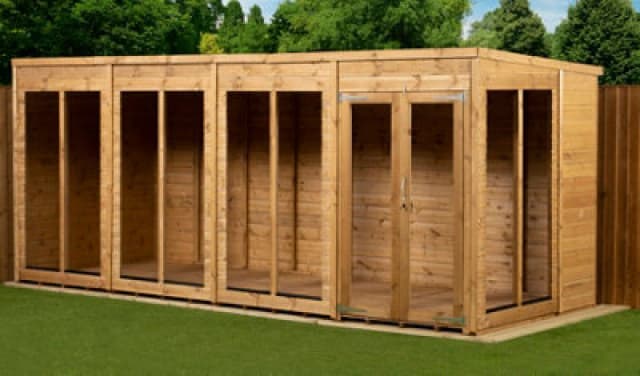 Empire Sheds Empire Pent Summerhouse 16X6 Dipped Treated Tongue And Groove Wooden Garden Shed Double Door (16' X 6' / 16ft X 6ft) (16X6)