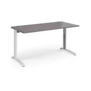 TR10 height settable straight desk 1600mm x 800mm - white frame and grey oak top