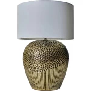 Large Gold Patterned Table Lamp with Drum Lampshade