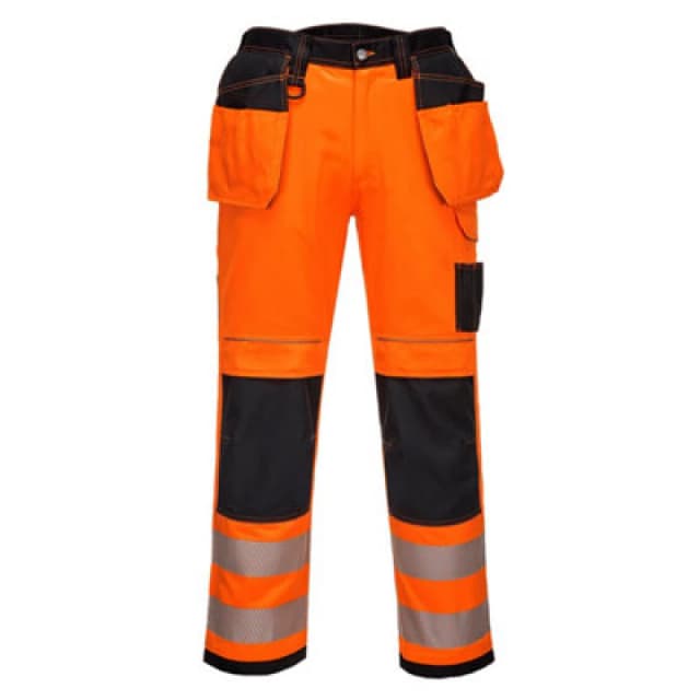 Portwest PW3 Hi Vis Holster Pocket Work Trousers T501OBR28 Colour: Orange / Black