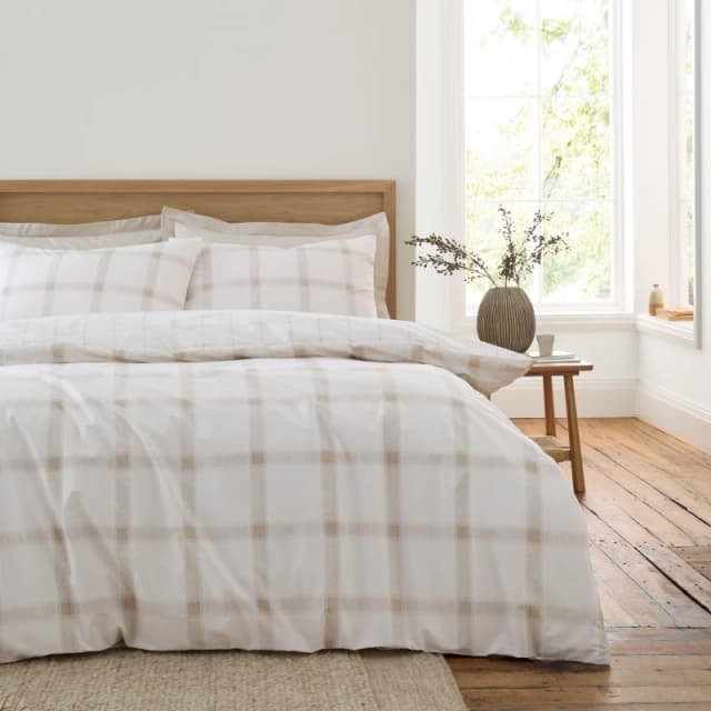 Bianca Oxton Check 200TC Reversible Duvet Cover Set Natural unisex Double