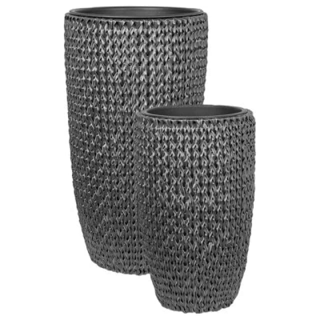 Beliani Set Of 2 Plant Pots Cedrus Pe Rattan 37/45cm Black