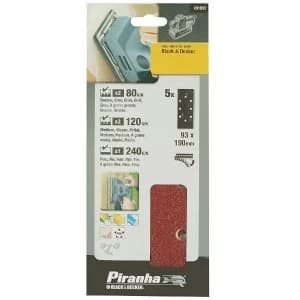 Black & Decker Quick Fit Third Sanding Sheet - Set of 5 - 80, 120, 240g