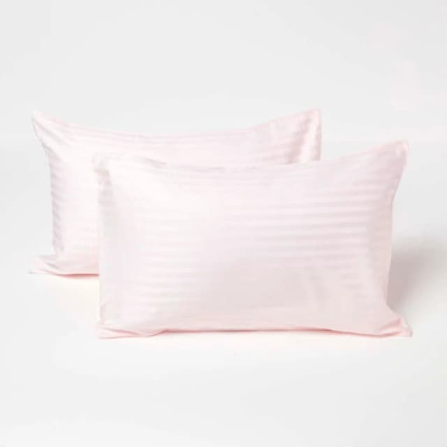 Homescapes Cotton Stripe Kids Pillowcases 40 x 60cm 330 Thread Count, 2 Pack Pink