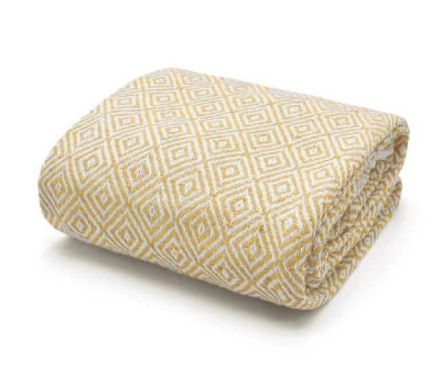Velosso Cosy Woven Cotton Print Throw Blanket In Plush Texture - Available For Sofa, Bed, Couch - 50Cm X 60Cm Throw - Ochre