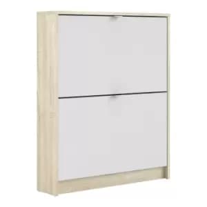 Slim White & Oak Shoe Cabinet - Wall Hung