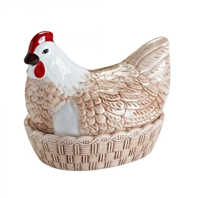 Mason Cash Rise & Shine Printed Hen Nest Storage, White and Brown