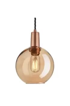 Sleek Tinted Glass Globe Pendant, 7 Inch, Amber, Copper Holder