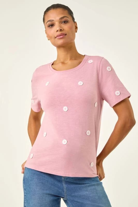 Roman Womens Textured Floral Stretch T-Shirt in Pink Size: 16 Pink Female 16