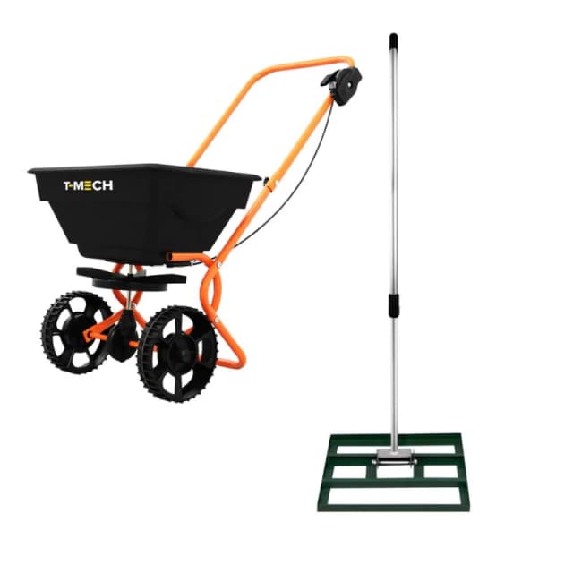 T-mech Rotary Spreader Gritter Fertiliser & Lawn Leveller 50cm Levelling Rake Green Green