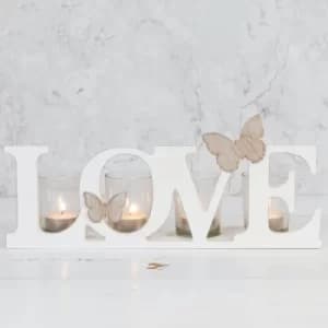 HESTIA Wood Candle Holder Cut-Out Letters "Love"