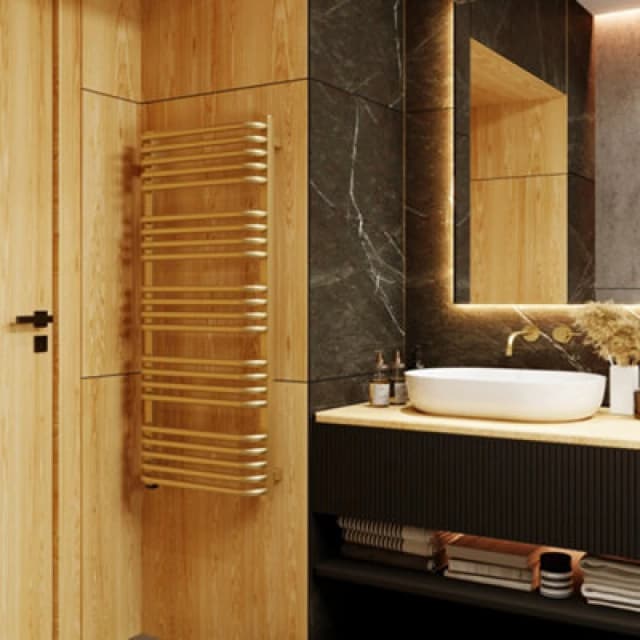 Terma Alex One Brass Effect Electric Flat Towel Warmer (W)500mm X (H)1140mm