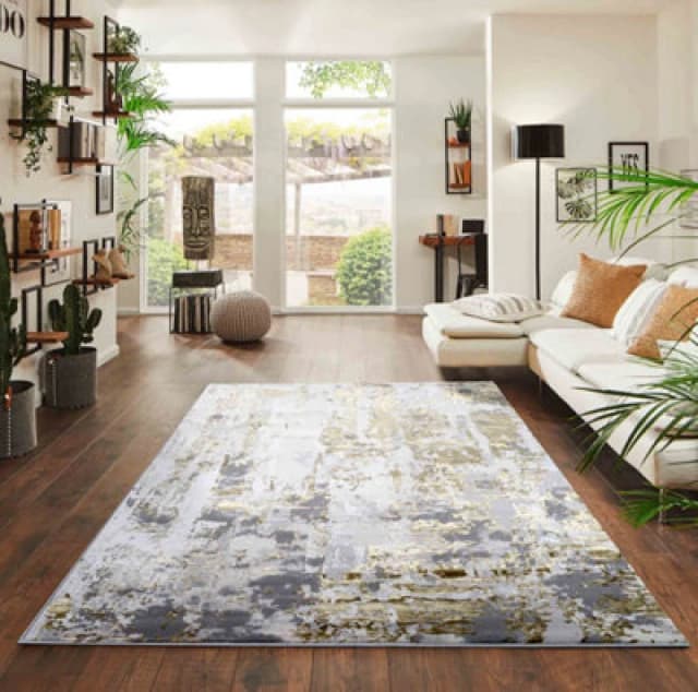 Styra Modern Living Room Rug - Abstract Area Rugs Gold 120X170 Cm