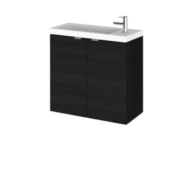 Hudson Reed Fusion Wall Hung 2 Door Vanity Unit & Polymarble Basin, Sink Vanity Unit, Charcoal Black, 600mm