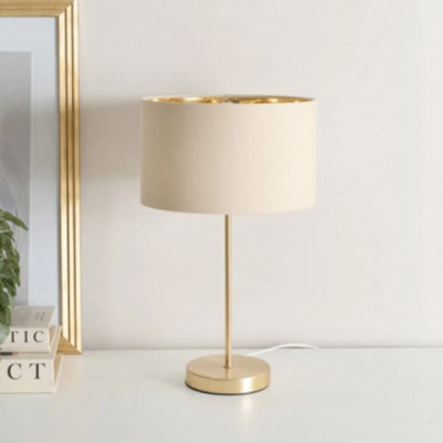 ValueLights ValueLights Charlie Gold Stem Table Lamp with Fabric Drum with Gold Inner Lamp Shade & Bulb in Natural Natural One Size Unisex 50594060607