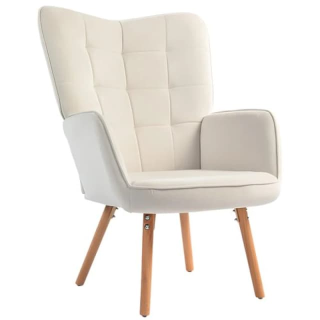 HOMCOM Accent Chair Velvet-touch Tufted Wingback Armchair, Cream White 839-132V70CW