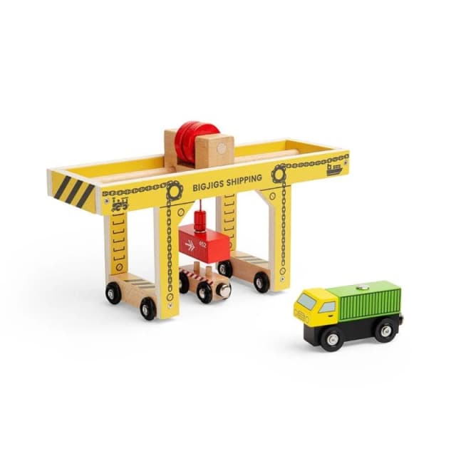 Bigjigs Rail Gantry Crane, Wooden Train Set Accessory Yellow unisex