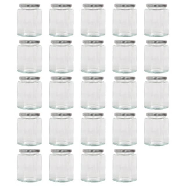 Argon Tableware Hexagonal Glass Jam Jars With Silver Lids - 250ml - Pack Of 24