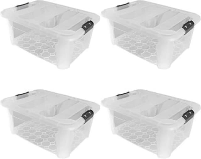 JVL Clip Lid Plastic Storage Box - 40L S/4 Hard Storage 40L Clear 39921669001