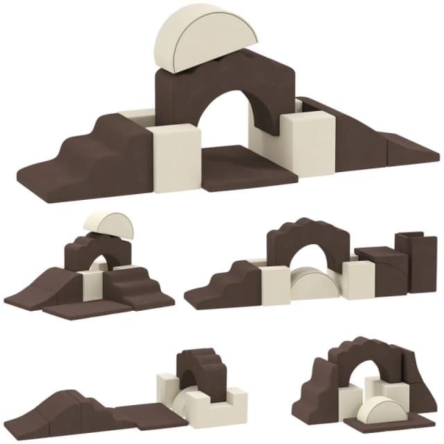 AIYAPLAY AIYAPLAY Kids Soft Play Set, 7 Piece Foam Climbing Blocks, Brown