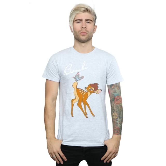 Disney Men Bambi Butterfly Tail T-Shirt in Grey Size: Small Grey S Male 5059568793003
