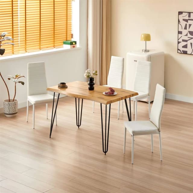 Kosy Koala Dining Table Set With 4 White Faux Leather Chairs Modern Kitchen Dining Room Furniture